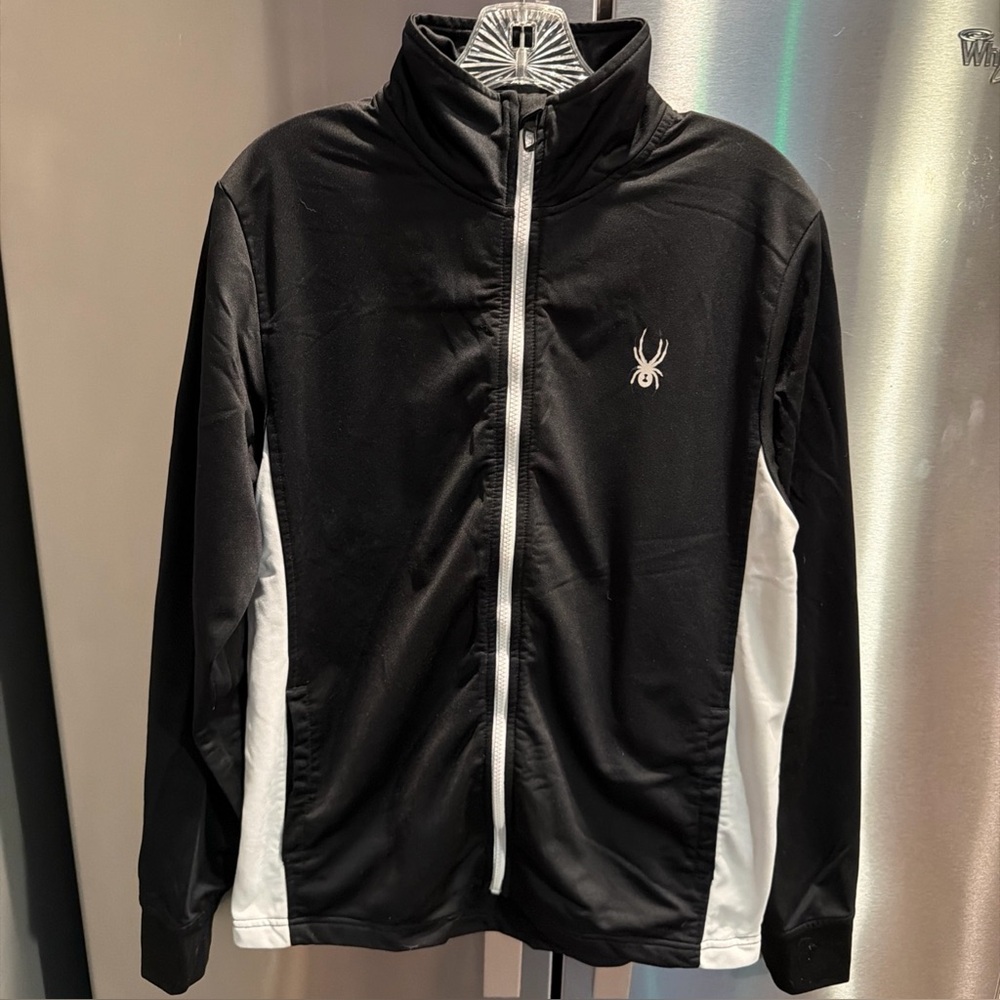 Spyder women’s M BLACK Full Zip Track Jacket, Long Sleeves, Pockets High Collar